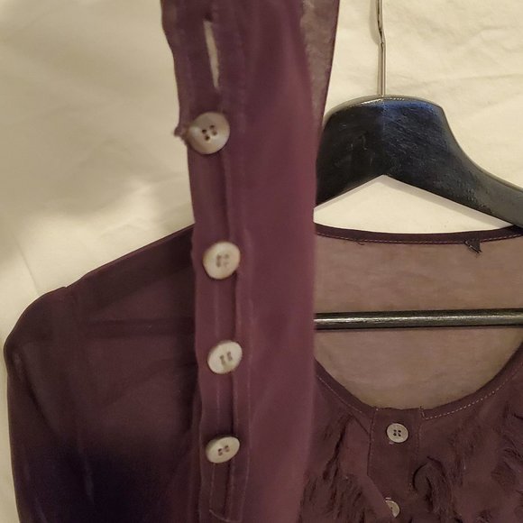 Purple Ruffle transparent long sleeved blouse - Picture 4 of 5